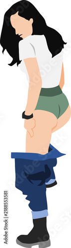 Plakat 着替えでデニムを脱いでいる女性のイラスト