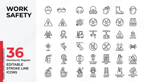 Modern Minimalist Work Safety Icons Set - Editable Stroke Line Symbols for Designers and Marketers