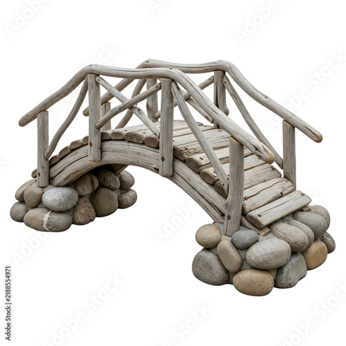 Rustic wooden bridge over rocks in nature