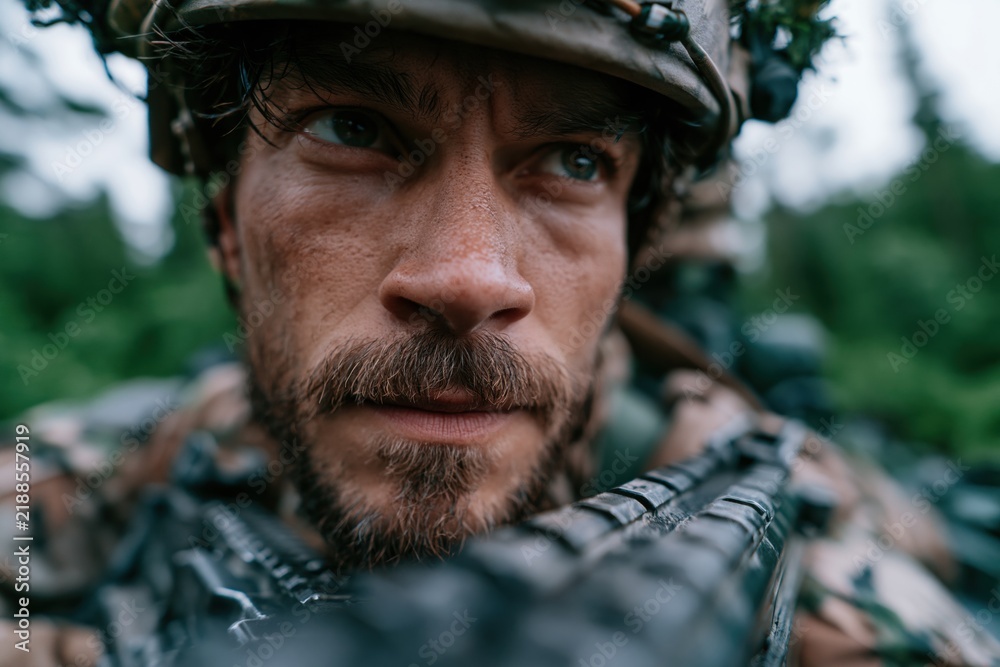 Obraz premium Focused Soldier in Combat Gear