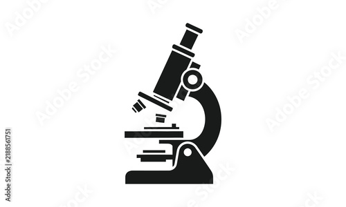 Fotografía Flat black microscope icon representing scientific laboratory equipment for rese