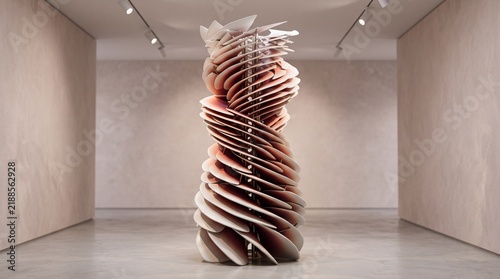 Futuristic botanical architecture sculpture in a gallery parametric design and abstract form
