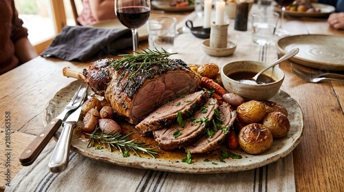 Cozy Dinner Feast with Roasted Turkey and Seasonal Side Dishes.