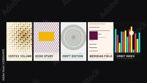 Принти на полотні A series of five minimalist posters featuring abstract geometric patterns such a