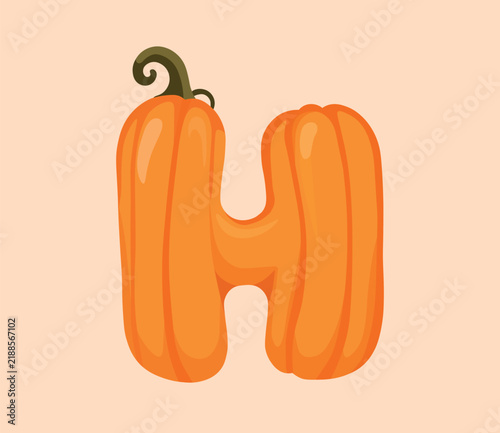 Letter H Pumpkin Alphabet Vector Illustration for Thanksgiving and Halloween Design