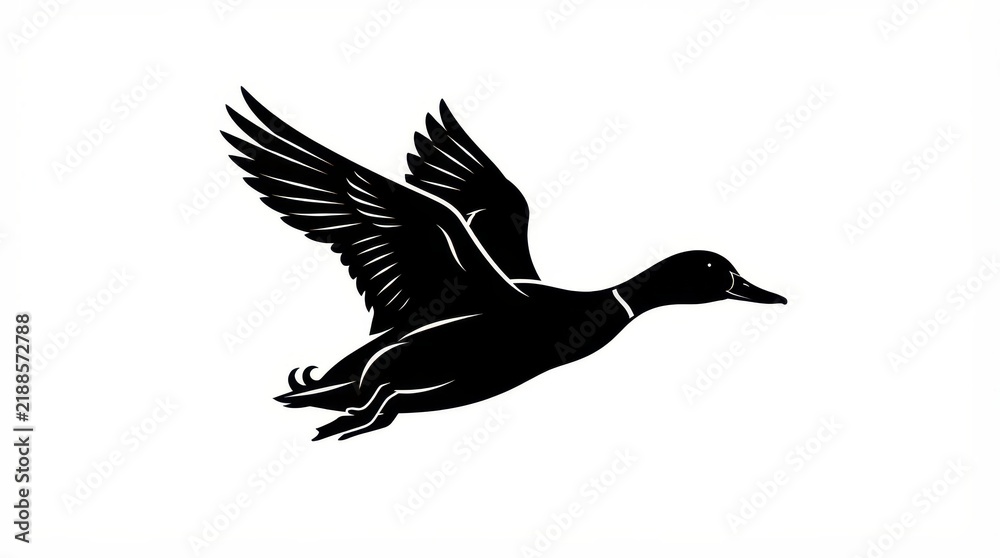 Obraz premium The Image Is A Black And White Illustration Of A Duck In Flight The Duck