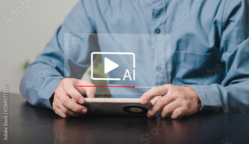 Foto AI video streaming generate, content search, online entertainment, media technology and digital services