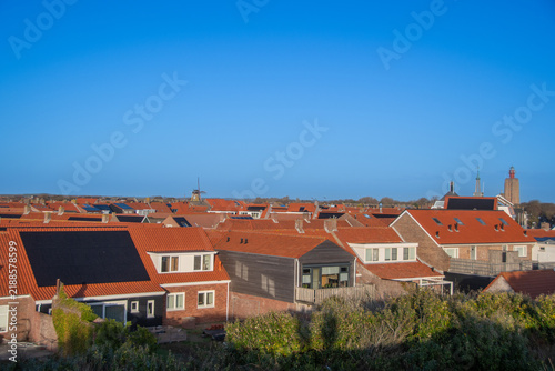 Panoramic view over the rooftops of Westkapelle, Zeeland, Netherlands
