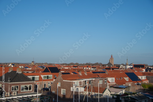 Panoramic view over the rooftops of Westkapelle, Zeeland, Netherlands