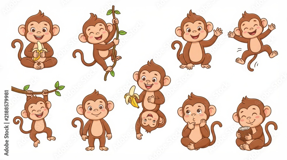 Fototapeta premium The Image Shows A Collection Of Nine Illustrations Of A Monkey There Are Ocr