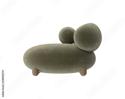 Fotografie Unique rounded olive green sofa with playful spherical backrests on white backgr