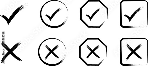 Canvastavla Check mark and cross mark black icon, isolated on transparent background