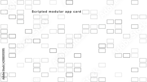 Scripted modular app card layout template with clean rectangular wireframe boxes arranged across a white background for digital software interface design.