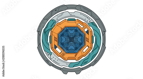 Futuristic Curved Energy Chamber with Layered Geometric Forms