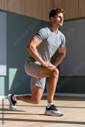 Athletic Man Lunge Exercise Workout Fitness Gym Strength Health Body 70