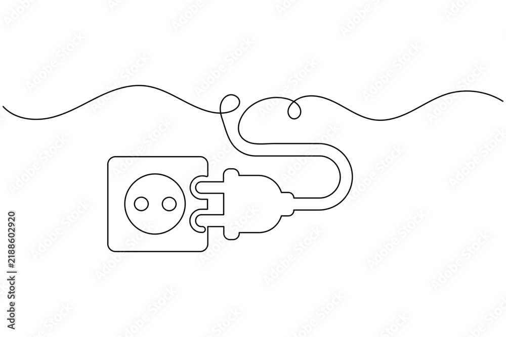 Obraz premium Plug and wall socket continuous one line drawing electrical power supply outlet connection minimalist illustration