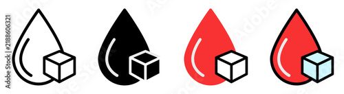 Blood drop with sugar cube icon collection for diabetes, health checkup, and medical design.
