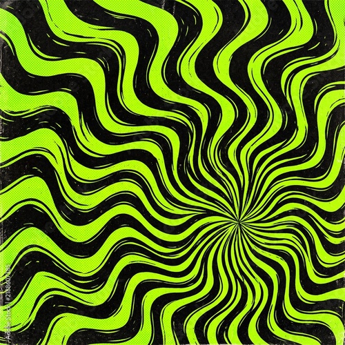 Plakat Psychedelic green and black swirl optical illusion pattern