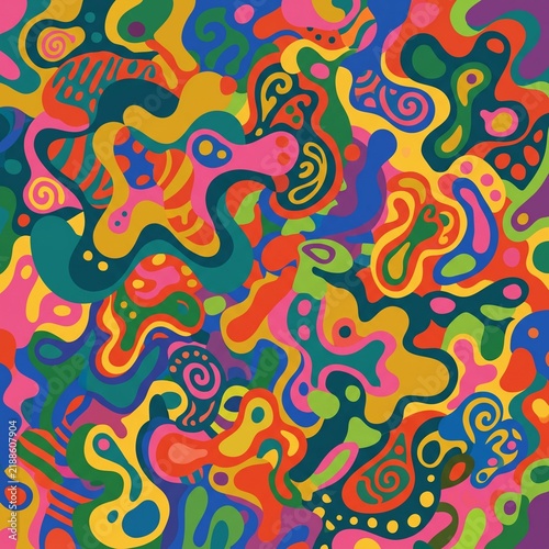 Plakat Colorful psychedelic abstract liquid amoeba pattern