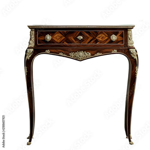 Luxury rosewood cabinet with marquetry inlays isolated on a empty plain background