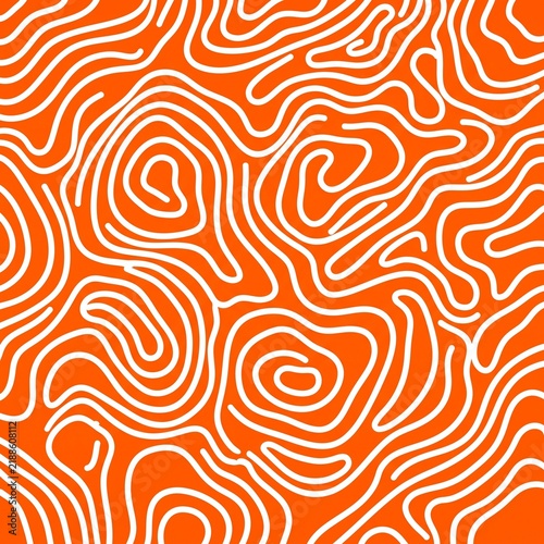 Plakat Abstract orange fluid contour lines topographic pattern