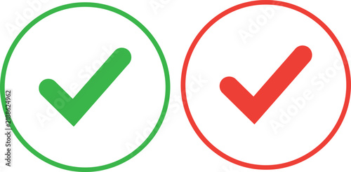 Green and red check mark symbols in circles for success and error confirmation vector illustration.