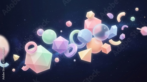 Abstract Geometric Floating Colorful Bubbles Formation.