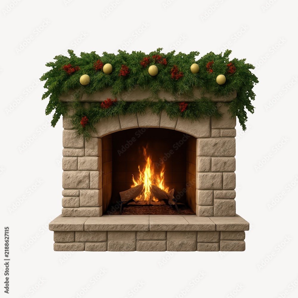Obraz premium Festive fireplace with holiday decor.