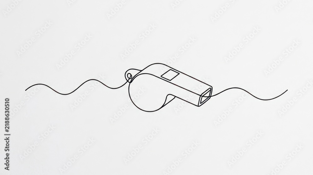Fototapeta premium Minimalist Continuous Line Drawing of a Sports Whistle on White Background for Coaching and Referee Concepts