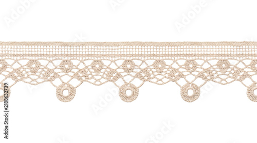 Принти на полотні Ivory crochet lace trim with hanging rings and geometric openwork on a transpare