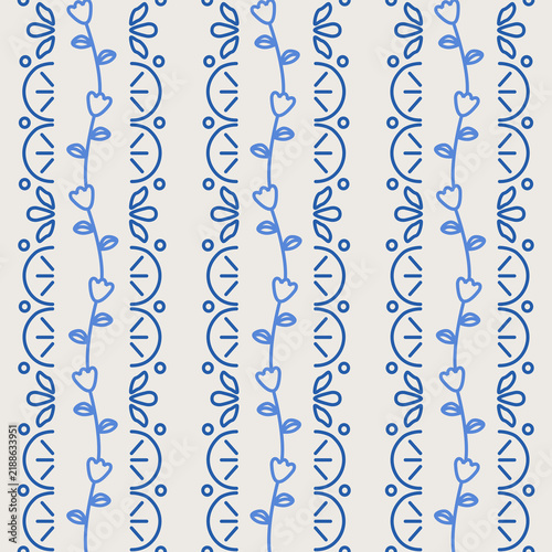 Flower vector pattern, seamless repeating background, flat illustration. Preppy floral bouquet with line with icons, wallpaper design for cards, fabric, wrapping, textiles, wallpaper, and stationery.