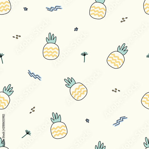 Seamless cute yellow pineapple pattern. Tropical fruits background design. Pineapple fruit vector design for background, wallpaper, clothing, wrapping, fabric, stationery, and phone cases.