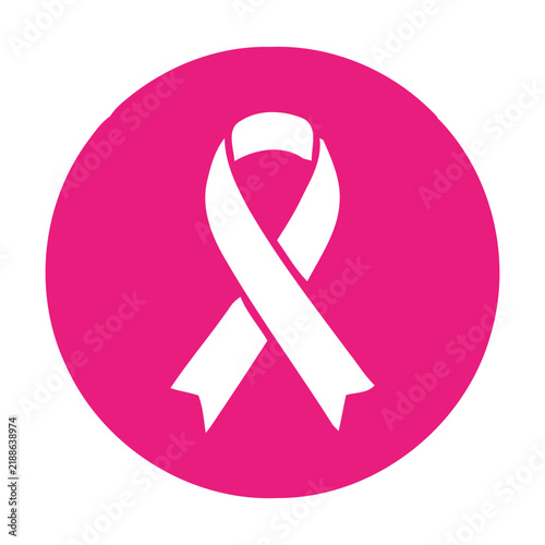 Pink breast cancer awareness ribbon icon on a circular background Vector