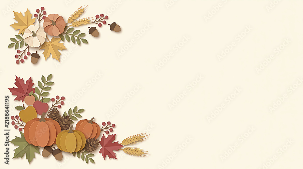 Fototapeta premium Autumn corner frames with pumpkins and colorful maple leaves for fall season design
