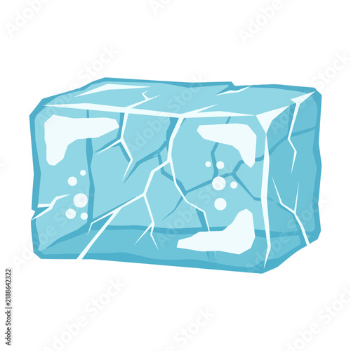 A single blue ice cube with cracks and bubbles in a stylized cartoon drawing style Vector