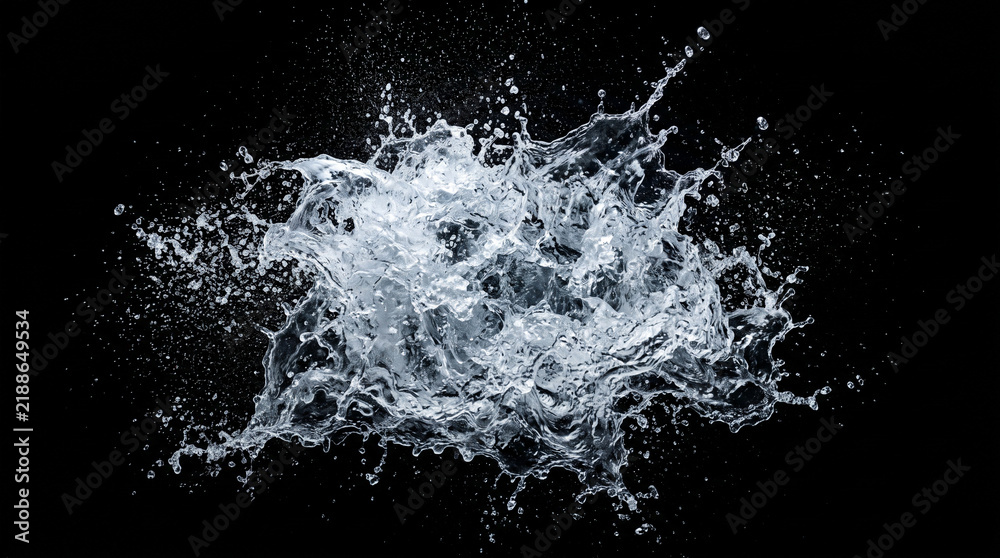 Obraz premium Dynamic water splash captured from a front angle with high contrast studio lighting