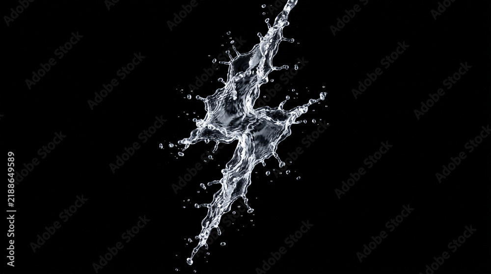 Obraz premium Abstract water splash resembling a lightning bolt with high contrast frontal lighting
