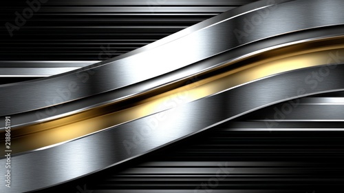 Fluid lines of silver and gold intersect creating a captivating modern artwork