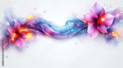 Delicate flowers and flowing ribbons create a magical colorful scene full of beauty