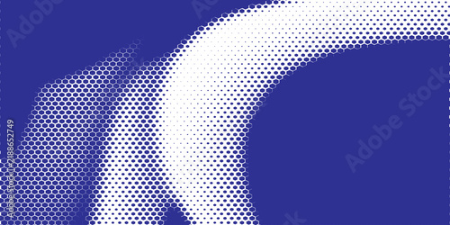 Blue and white halftone hexagon pattern background vector abstract curved wave mesh texture
