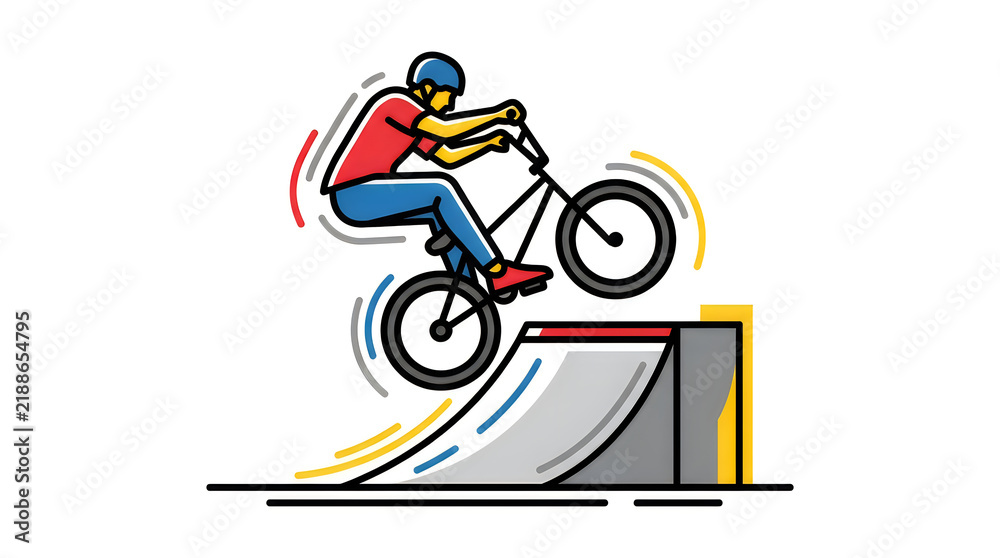 Fototapeta premium Bmx Rider Performing a High-Air Trick, Dynamic Illustration, Action Sports Concept. Modern Vector Design, Extreme Sports, Urban Lifestyle.