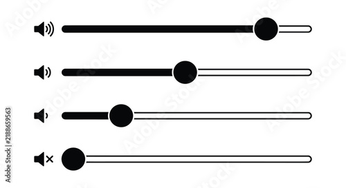 Obraz na plátně Volume slider control icons with varying sound levels on a white background