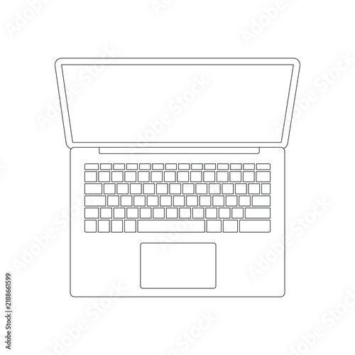 Laptop Computer Outline with Keyboard and Touchpad Isolated on White Background – Minimal Line Art Vector Illustration