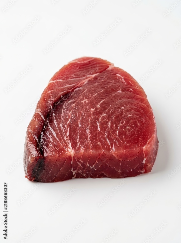 Fototapeta premium Fresh Raw Tuna Steak Fillet Isolated on White Background - High Quality Red Ahi Tuna for Cooking and Sushi