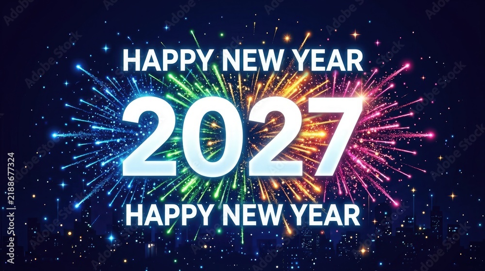 Obraz premium Celebrating the arrival of 2027 with spectacular fireworks and joyful wishes for a bright and prosperous new year for everyone