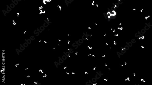Animated question marks floating in dark space representing confusion or mystery.