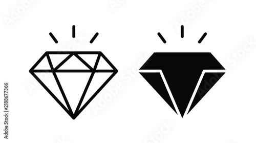 Diamond icons in linear and solid outline styles represent luxury, wealth, jewelry, and premium quality design.
