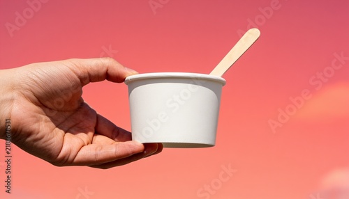 Blank White Paper Ice Cream Cup With Wooden Spoon Mockup, Empty Dessert Tub Packaging, Eco Friendly Food Container, Disposable Yogurt Cup, Ice Cream Cup, Paper Cup Mockup
