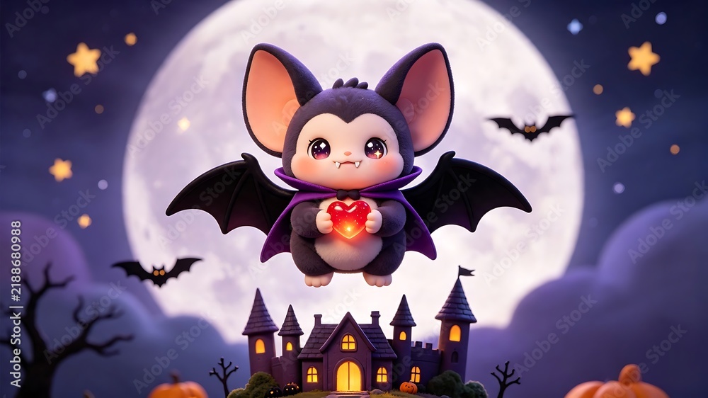 Fototapeta premium Cute Baby Vampire Bat Halloween Character in 3D