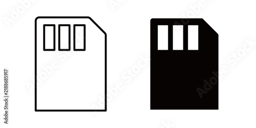 Memory card icon in outline and solid style, isolated on white background. Perfect for data storage, photography, and portable device apps and websites.